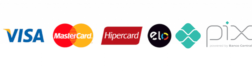 Formas de pagamento aceitas: Visa, Mastercard, Hipercard, Elo e Pix